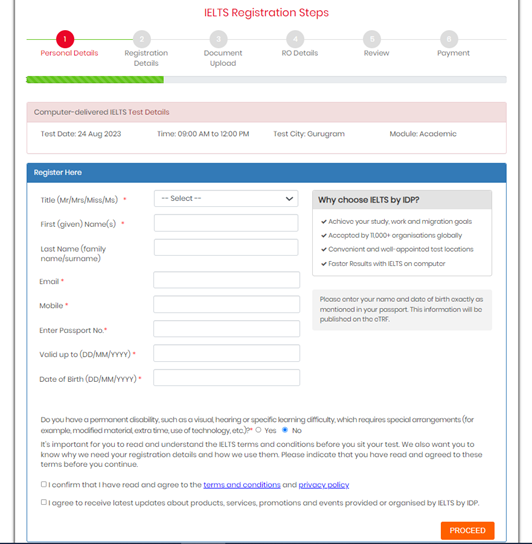 IDP IELTS Registration